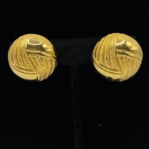 Vintage NAPIER Earrings Gold Tone Clip-On Screw Button Textured Swirl